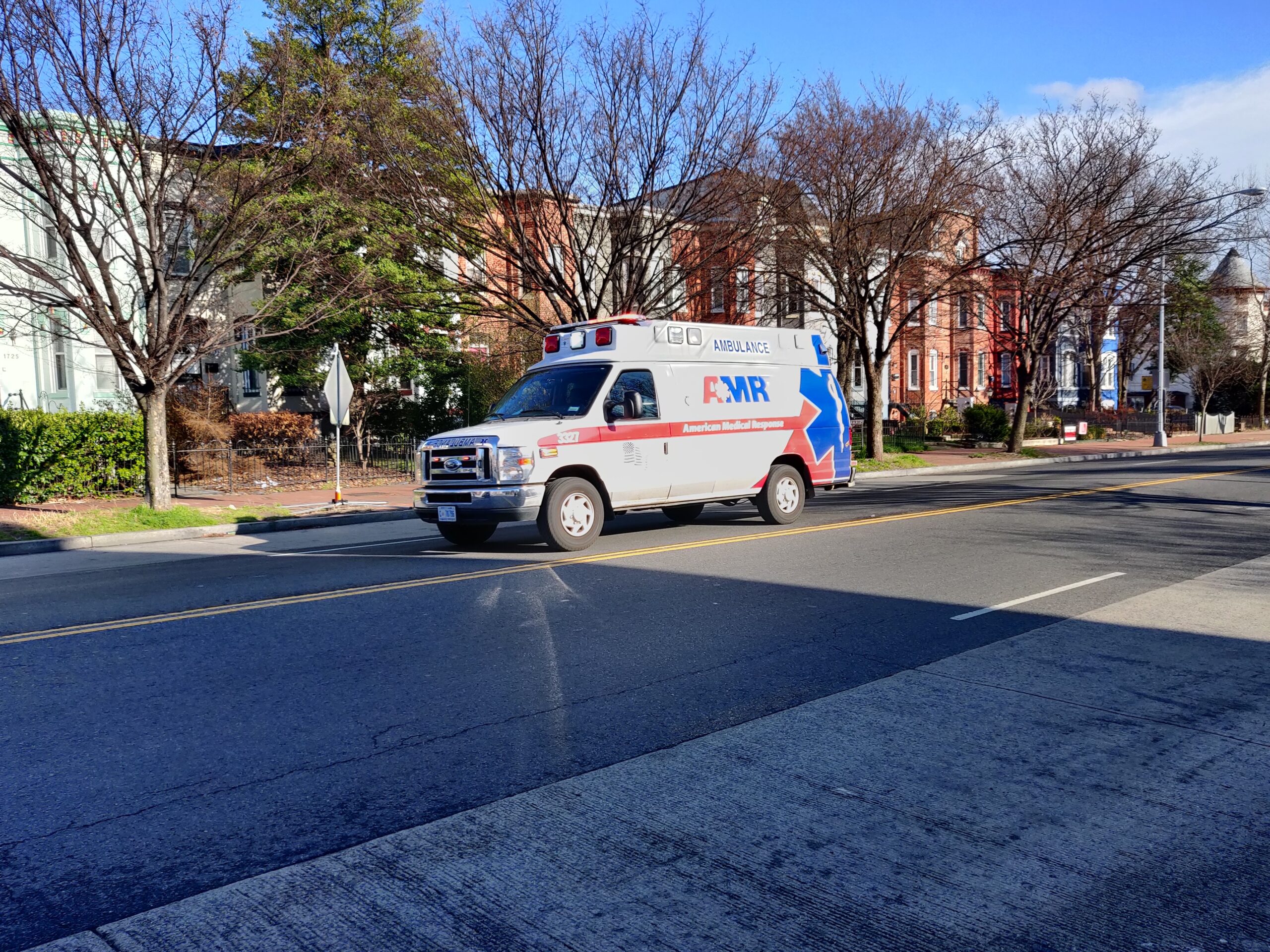 Ambulance responding to an emergency, illustrating AI in ambulance dispatch