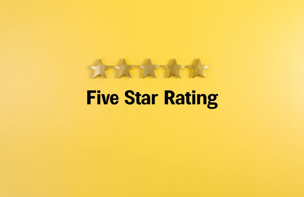 Five gold stars representing a customer rating, illustrating how to use AI to reply to Google reviews