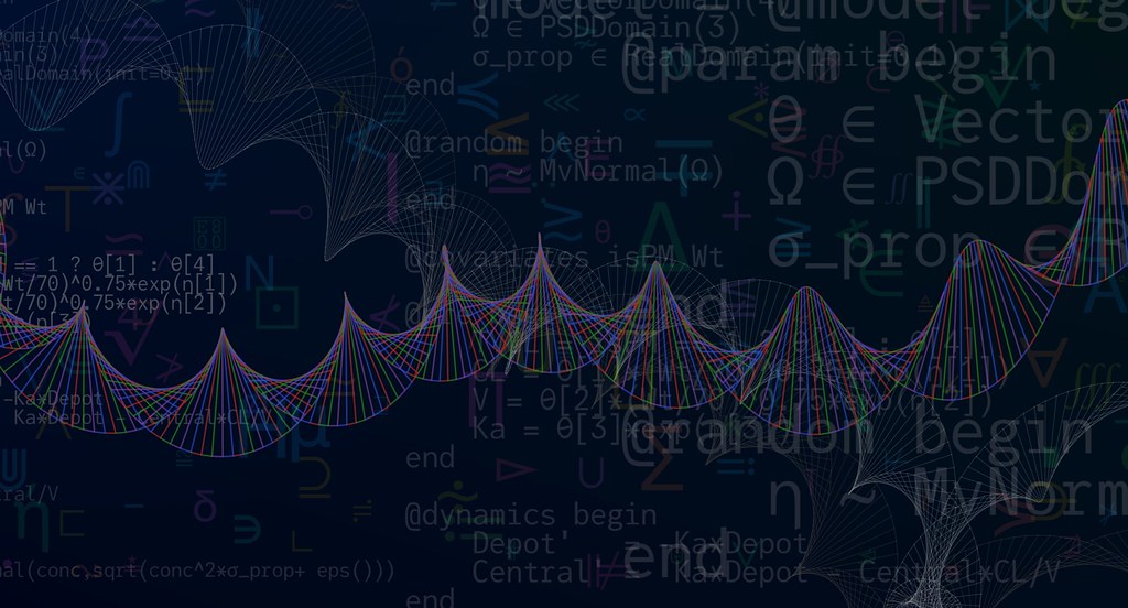Abstract DNA double helix representing AI-designed viruses and generative genome design