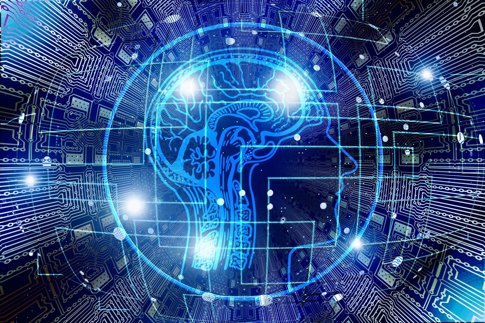 Illustration of a digital brain on a circuit board, representing AI building the next AI